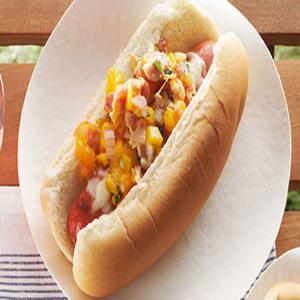 Hot Dogs with Bacon-Mango Salsa_image