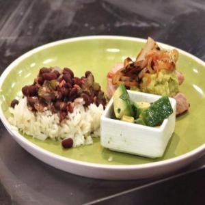 Pork Medallions with Beans and Rice and Mushy Peas image
