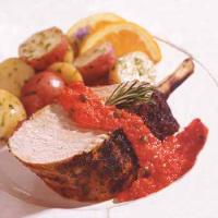 Grilled Tuscan Pork Rib Roast with Rosemary Coating and Red Pepper Relish image