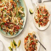 Rice Noodles With Seared Pork, Carrots and Herbs image