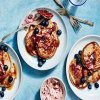 Blue Cornmeal Pancakes With Blueberry Butter image