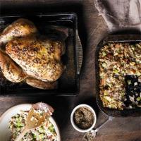 Mustard-glazed roast chicken with Waldorf stuffing image