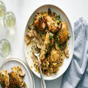 Wine-Braised Chicken With Mushrooms and Leeks image
