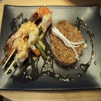 Grilled Shrimp Skewers With Soy Sauce, Fresh Ginger and Toasted_image