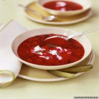 Chilled Red Pepper and Beet Soup with Yogurt and Caraway Seeds image