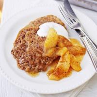 Spiced oatmeal fritters with coconut caramel pears image