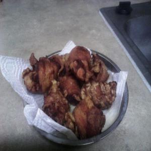 Fried Chicken Thighs Stuffed W/ Swiss Cheese Wrapped in Bacon image