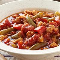 Turkey Green Bean Chili with Cheesy Corn Fritters_image