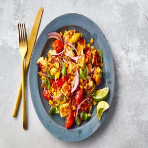 Halloumi With Corn, Cherry Tomatoes and Basil Recipe_image