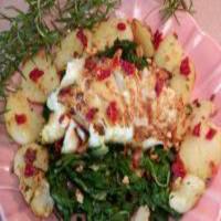 Sea Bass on a Bed of Swiss Chard and Browned Rosemary Potatoes_image