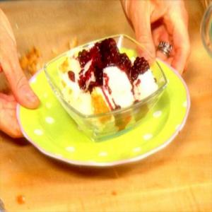 Angel food Cake Cubes with Blackberry Sauce image