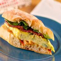 Goat Cheese and Red Onion Frittata Sandwich Crunchified with Pepper Relish image