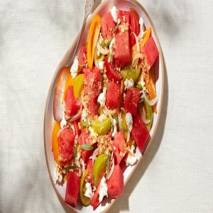 Watermelon Tomato Salad With Goat Cheese and Corn Nuts_image
