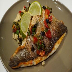 Pan Fried Seabass Fillet With Salsa Sauce and Couscous_image