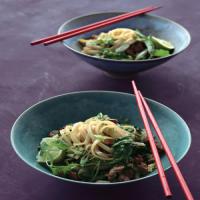 Chinese Cabbage Stir-Fry with Rice Noodles, Pork, and Cilantro image