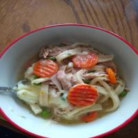 Chicken Noodle Soup over Mashed Potatoes image