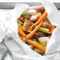 Potatoes, Leeks, and Carrots in Parchment image