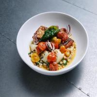 Stuffed Calamari with Snapper and Fregola in a Burst Cherry Tomato Sauce_image