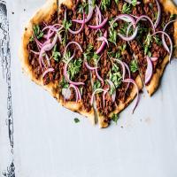 Spicy Lamb Pizza With Parsley-Red Onion Salad image
