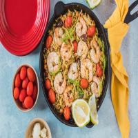 Baked Shrimp and Orzo With Chickpeas, Lemon, and Dill image