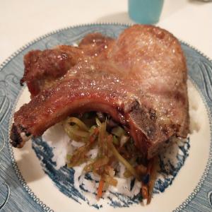 Marinated Pork Chops, over Veggies & Rice_image