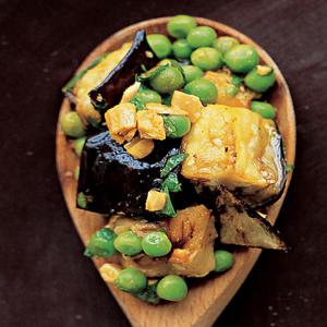 Curried Eggplant Salad with Peas and Cashews image