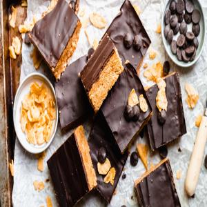 No-Bake Chocolate, Peanut Butter, Corn Flake Bars image