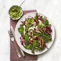 Chicken, broccoli & beetroot salad with avocado pesto image