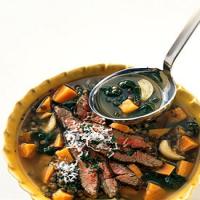 Lentil and Roasted Garlic Soup with Seared Steak image
