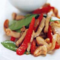 Spicy Pork and Cashew Stir-Fry with Snow Peas and Red Pepper image