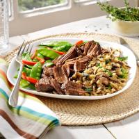 Beef with Spring Vegetables and Mushroom-Asparagus Rice_image
