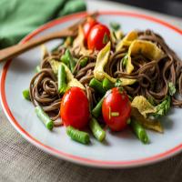 Stir-Fried Soba Noodles With Long Beans, Eggs and Cherry Tomatoes image
