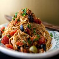 Pasta With Tomatoes, Capers, Olives and Breadcrumbs image
