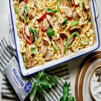 One-Pan Baked Cream Cheese Pasta with Chicken Sausage and Peppers image