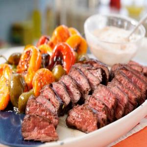Dry Rubbed Hanger Steak with Smoky Aioli and Charred Peppers_image