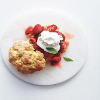 Strawberry and Basil-Cornmeal Shortcakes With Vanilla Whipped Cream image