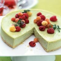 Green Tea Cheesecake with Raspberries and Raspberry-Mint Tisane image
