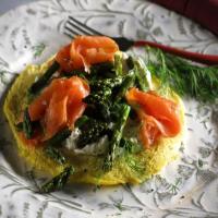 Opened-Faced Omelet with Lemon-Dill Cream Cheese, Smoked Salmon and Grilled Asparagus_image