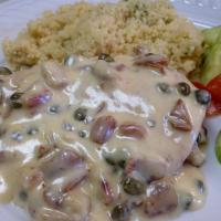 Chicken Breasts in a Date, Caper, and Mascarpone Sauce with Couscous_image