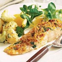 Roast salmon with spiced coconut crumbs_image