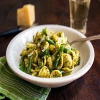 Orecchiette With Basil and Pistachio Pesto and Green and Yellow Beans image