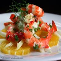 Fennel and Orange Salad Topped With Prawns / Shrimp image