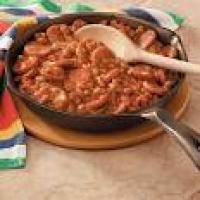 BAKED BEANS WITH SMOKED SAUSAGE AND BEEF image