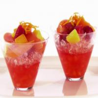 Poached Strawberries, Peaches, and Mango over Crushed Ice_image