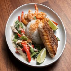 Thai Green Curry with Red Snapper, Jumbo Prawns and Coconut Rice image