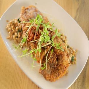 Wild Boar Schnitzel with Rye Spaetzle and Pickled Mushrooms_image