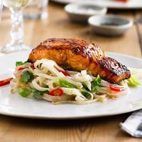 Grilled miso salmon with rice noodles image
