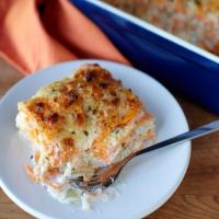 Sweet Potato Gratin with Carmelized Onion and Parmesan Cheese_image