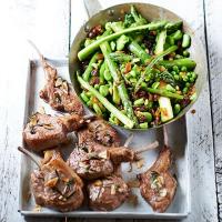 Garlicky lamb cutlets with Sicilian-style greens image