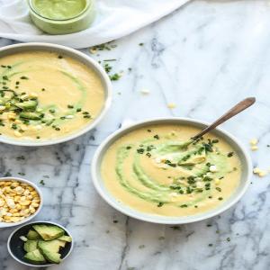 5-Ingredient Sweet Corn Soup with Chive-Avocado Cream_image